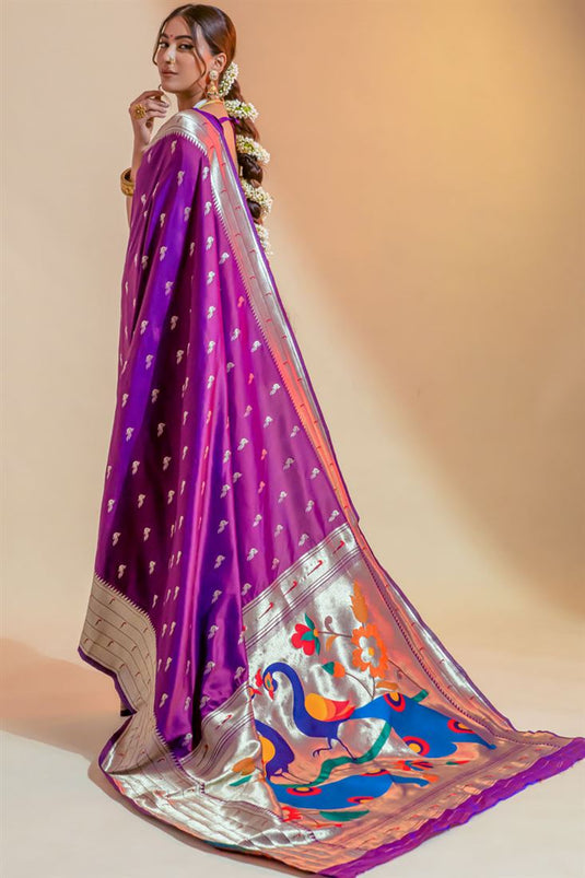 Purple Color Weaving Work On Engrossing Saree In Art Silk Fabric