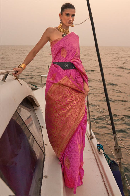 Gorgeous Weaving Work Art Silk Pink Color Function Saree