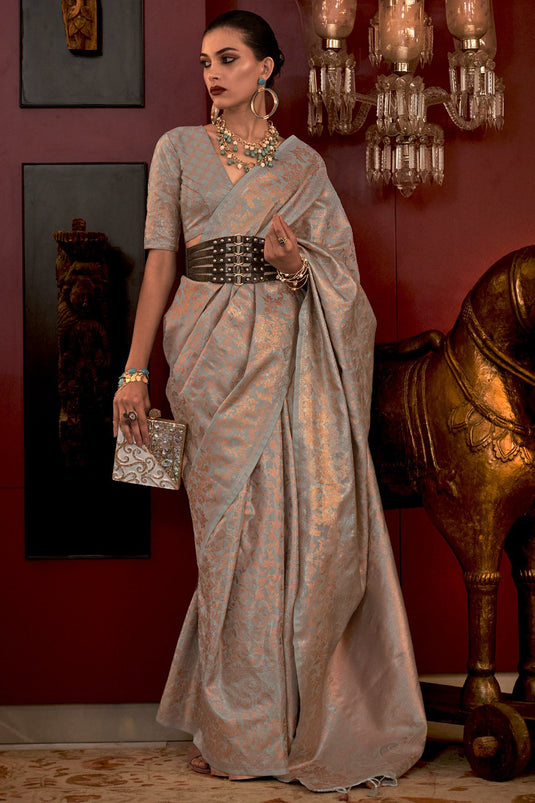 Astonishing Light Cyan Color Art Silk Fabric Weaving Work Sangeet Wear Designer Saree With Same Color Blouse