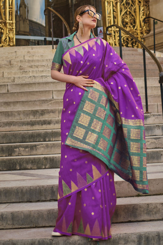 Art Silk Handloom Weaving Purple Color Pretty Saree