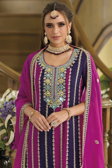 Glorious Function Wear Purple Color Organza Fabric Readymade Salwar Suit