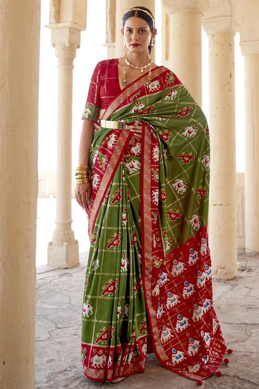 Function Art Silk Fabric Green Color Breathtaking Saree With Printed Work