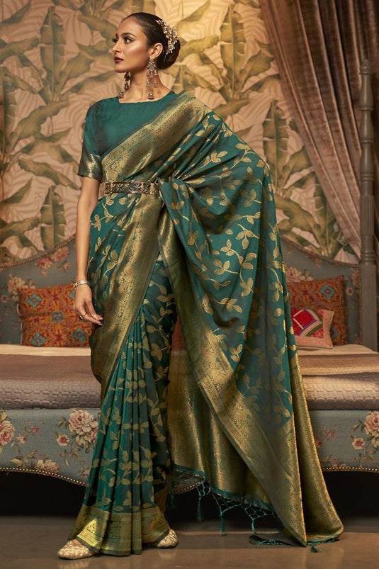 Green Color Festival Wear Weaving Work Art Silk Fabric Charismatic Saree