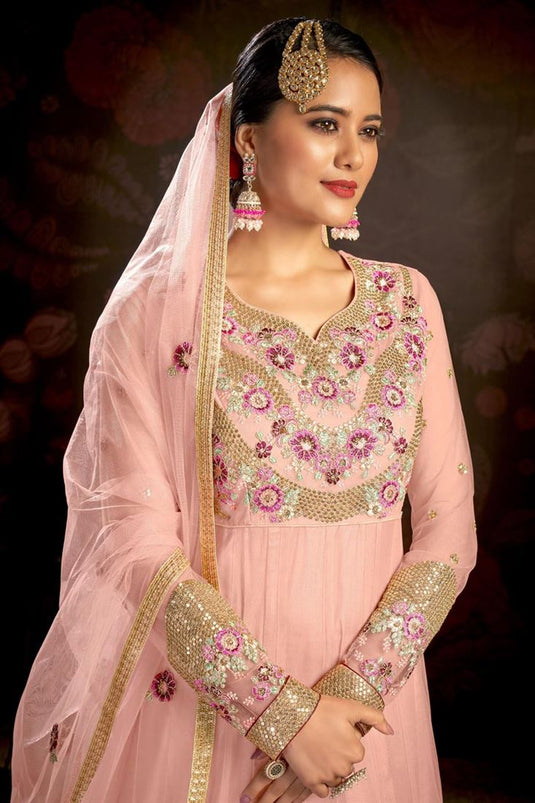 Georgette Fabric Pink Color Function Wear Lovely Anarkali Suit