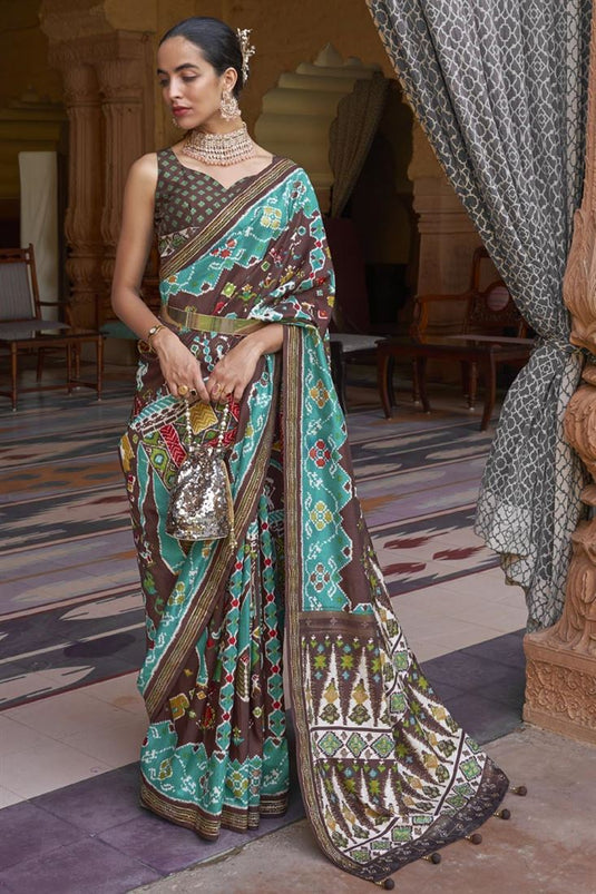 Radiant Brown Color Art Silk Fabric Patola Printed Saree