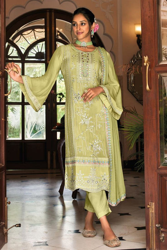 Function Wear Chinon Fabric Geen Color Lovely Salwar Suit