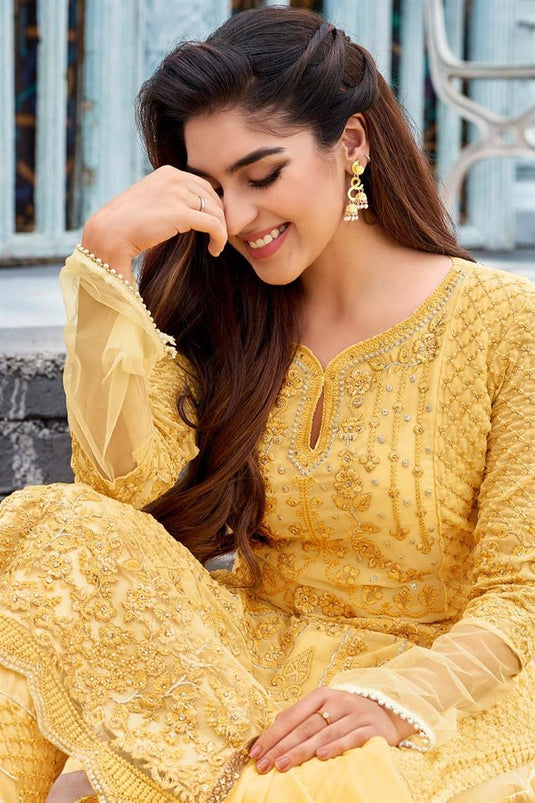 Captivating Georgette Fabric Yellow Color Salwar Suit