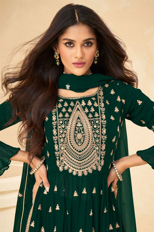 Green Color Georgette Fabric Charismatic Embroidered Palazzo Suit