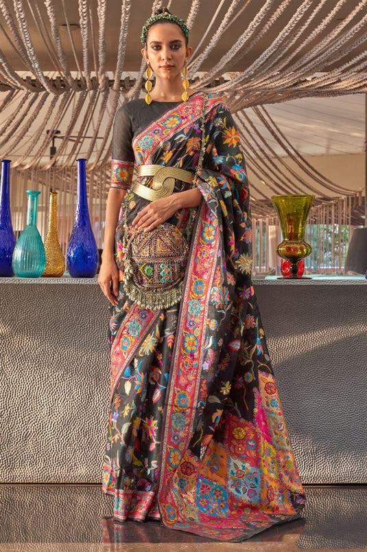 Art Silk Fabric Function Wear Black Color Fantastic Printed Saree