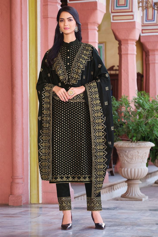 Black Color Georgette Fabric Adorming Sequins Work Salwar Suit