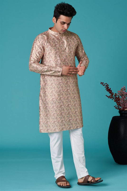 Chikoo Color Engaging Art Silk Fabric Festive Wear Kurta For Men