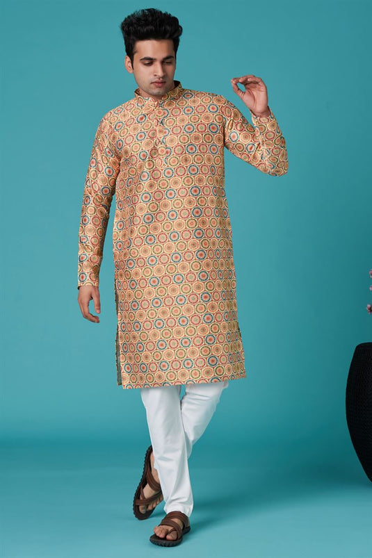 Cream Color Gorgeous Art Silk Wedding Wear Kurta For Men