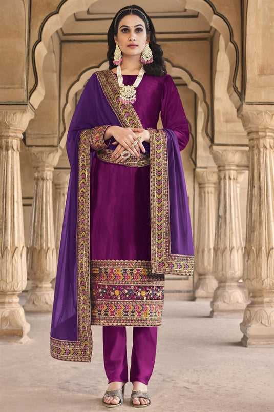 Purple Color Function Wear Alluring Velvet Salwar Suit