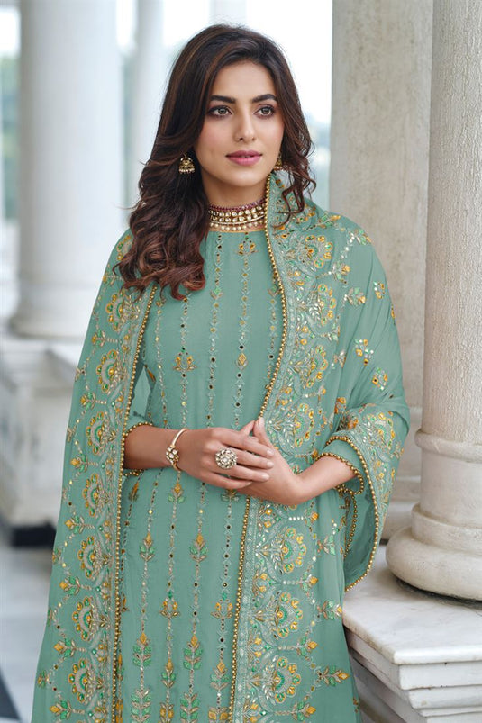 Ginni Kapoor Stunning Sea Green Color Georgette Fabric Palazzo Suit