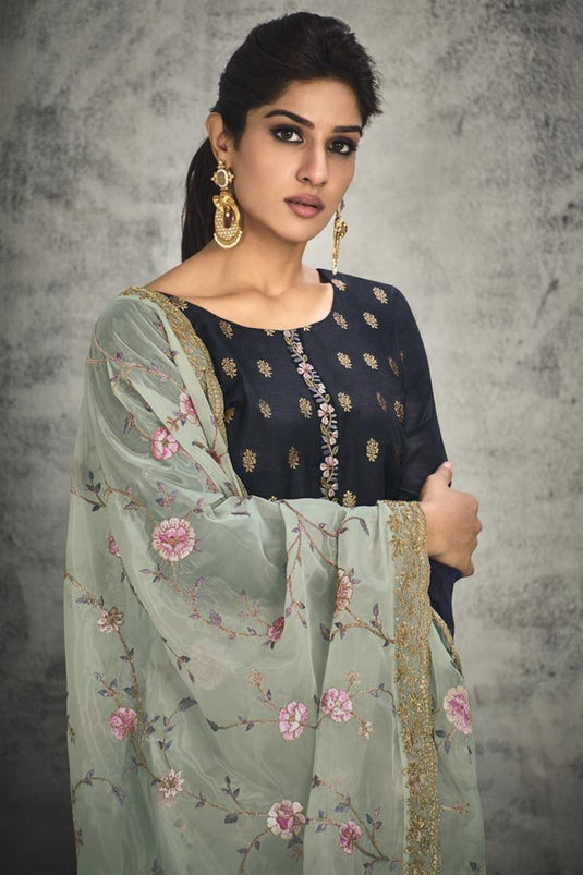 Navy Blue Color Party Wear Wonderful Jacquard Silk Salwar Suit