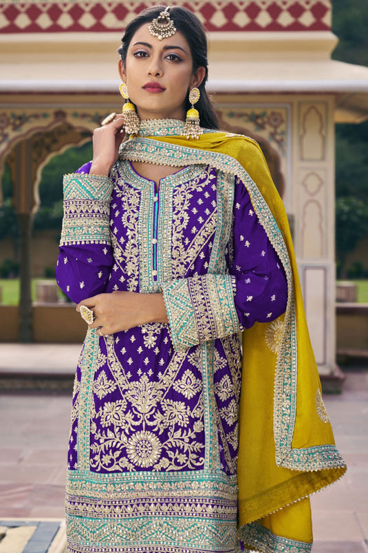 Chinon Embroidered Function Wear Purple Color Readymade Designer Salwar Kameez