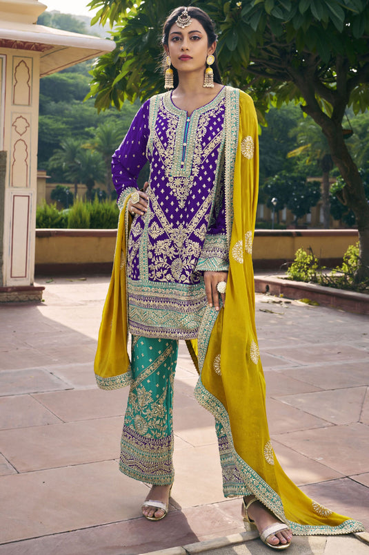 Chinon Embroidered Function Wear Purple Color Readymade Designer Salwar Kameez