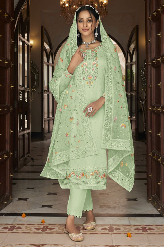 Radiant Green Color Festival Wear Embroidered Georgette Salwar Suit