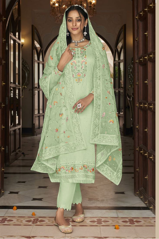 Radiant Green Color Festival Wear Embroidered Georgette Salwar Suit