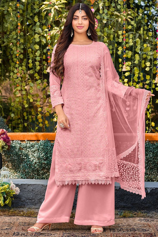 Akanksha Puri Fetching Georgette Palazzo Suit In Pink Color