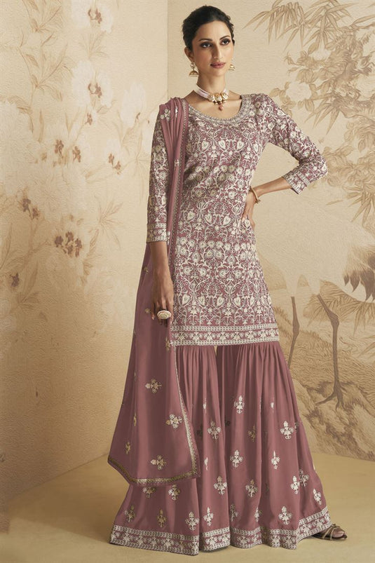 Rust Color Georgette Fabric Awesome Sharara Suit For Function