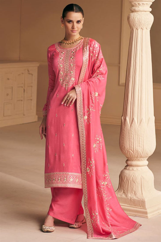 Eugeniya Belousova Function Wear Art Silk Fabric Pink Color Palazzo Suit