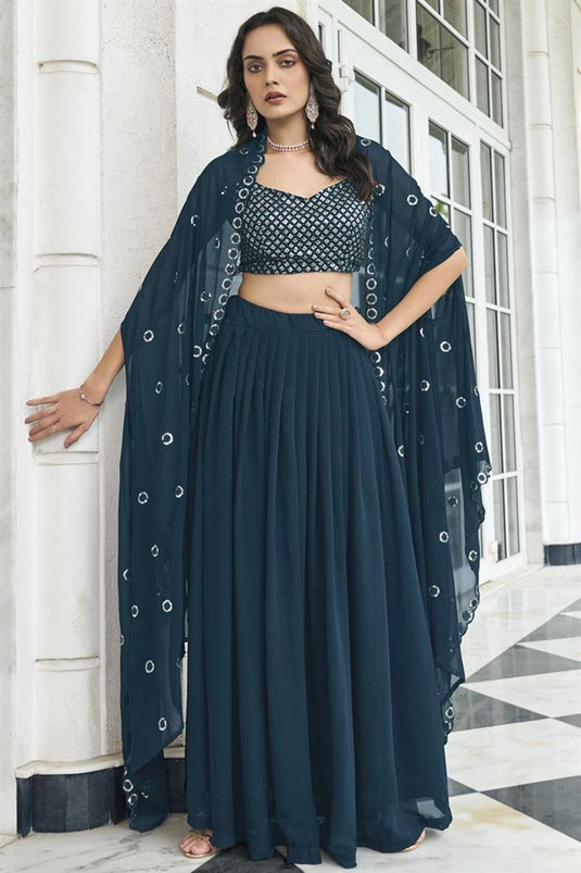 Himanshi Parashar Teal Color Glamorous Look Georgette Lehenga