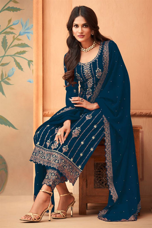 Ingenious Georgette Blue Color Embroidered Salwar Suit