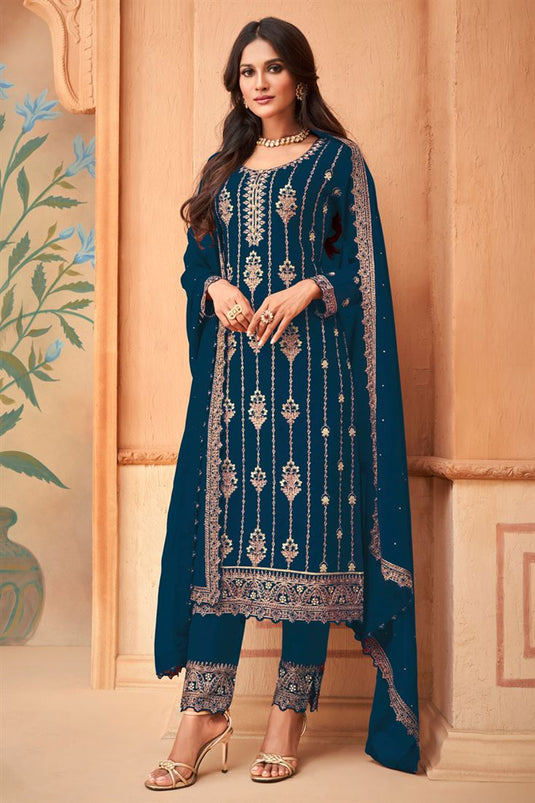 Ingenious Georgette Blue Color Embroidered Salwar Suit