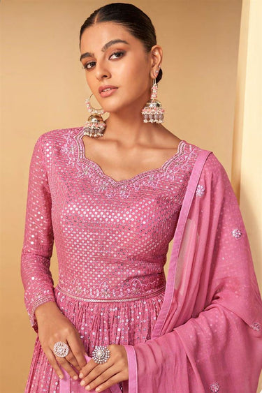 Georgette Fabric Captivating Pink Color Sharara Top Lehenga
