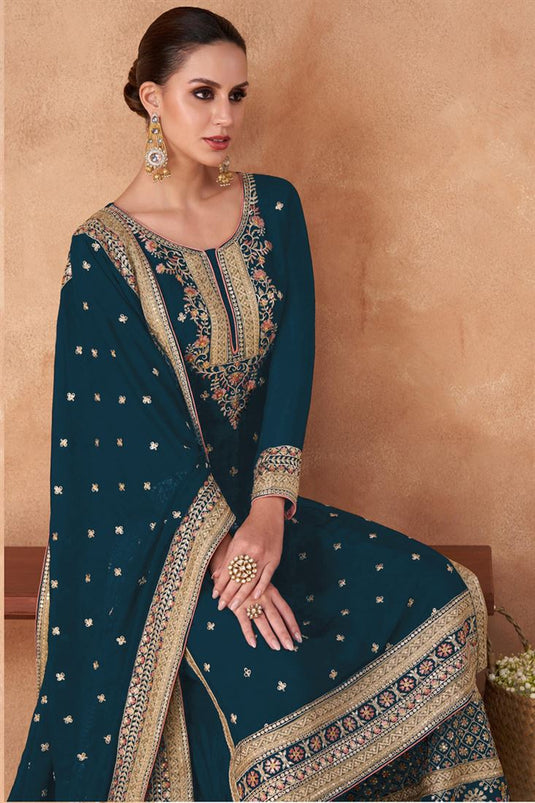 Teal Color Georgette Fabric Supreme Palazzo Suit