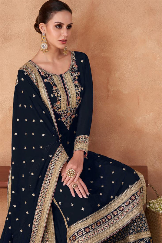 Black Color Splendid Palazzo Suit In Georgette Fabric