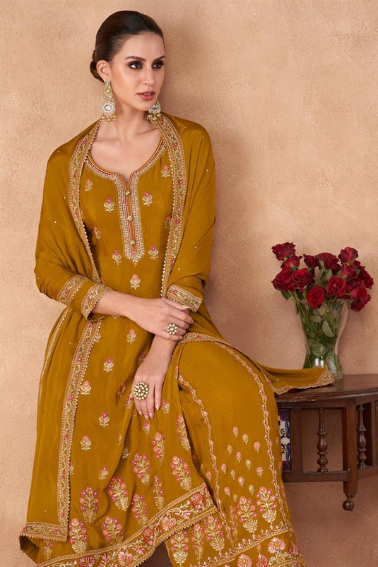 Mustard Color Glamorous Party Look Georgette Palazzo Suit