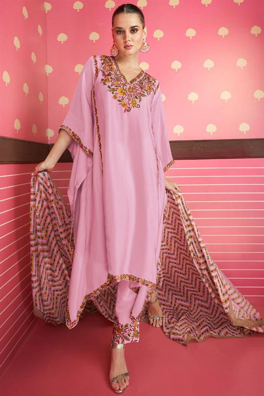 Eugeniya Belousova Satin Silk Pink Color Beatific Kaftan Style Salwar Suit