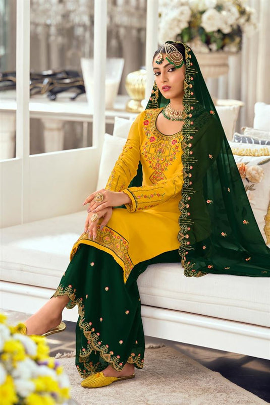 Mustard Color Georgette Fabric Tempting Sharara Suit