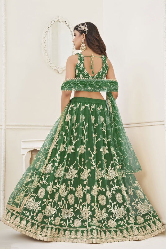 Occasion Wear Green Embroidered Lehenga In Net Fabric With Designer Blouse