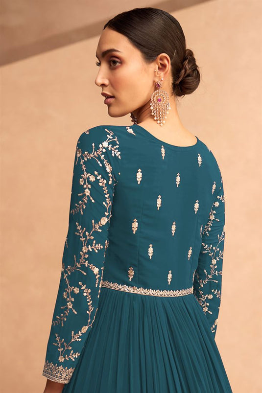 Function Wear Georgette Fabric Teal Color Supreme Anarkali Suit