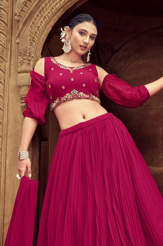 Georgette Fabric Rani Color Elegant Function Style Readymade Lehenga