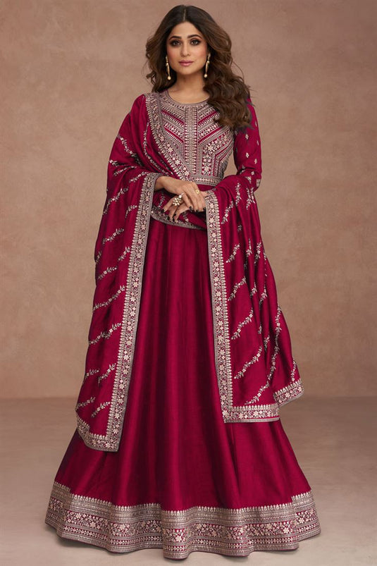 Shamita Shetty Art Silk Fabric Rani Color Pleasance Anarkali Suit