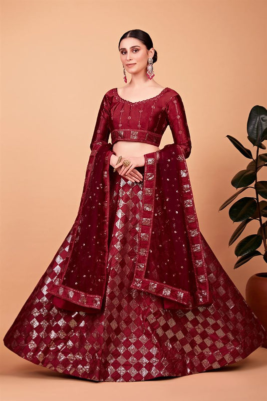 Soothing Sequins Work On Red Color Art Silk Lehenga
