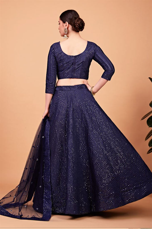 Engaging Navy Blue Color Art Silk Lehenga With Sequins Work