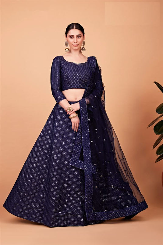 Engaging Navy Blue Color Art Silk Lehenga With Sequins Work