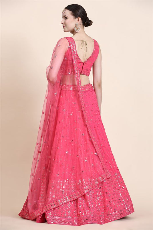 Stunning Georgette Fabric Pink Color Sequins Work Lehenga