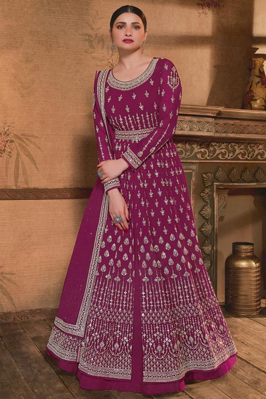 Prachi Desai Rani Color Georgette Fabric Ravishing Anarkali Suit