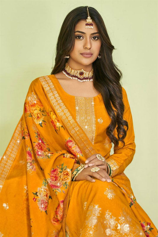 Yellow Color Exquisite Festive Wear Palazzo Suit In Fancy Fabric