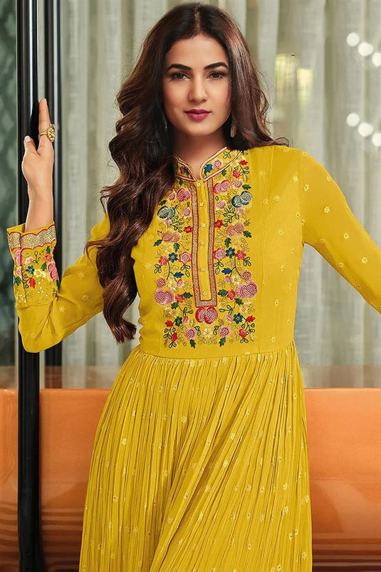 Sonal Chauhan Mustard Color Georgette Fabric Charming Anarkali Suit