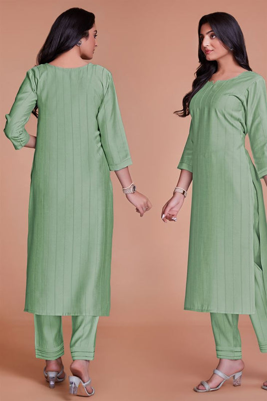 Green Color Vibes Viscose Fabric Kurti With Pant