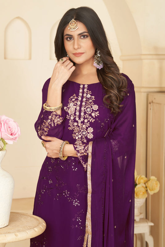 Charming Purple Color Georgette Fabric Festive Look Salwar Suit