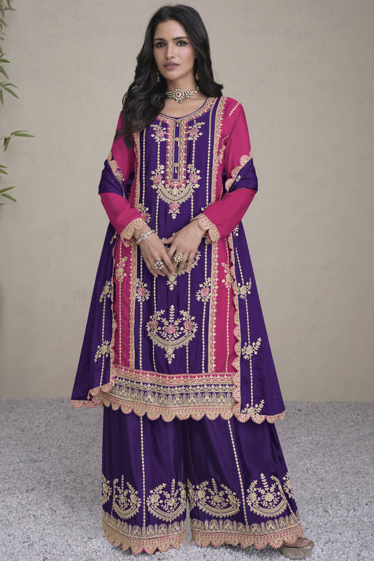 Buy Vartika Singh Chinon Fabric Purple Color Magnificent Readymade