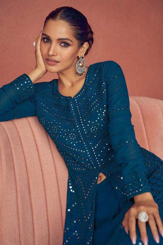 Vartika Singh Incredible Blue Color Party Style Georgette Anarkali Suit